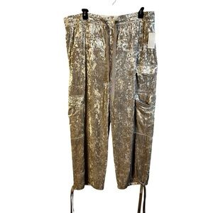 Jessica Simpson Velvet Cargo Pant Plus Size 3X Pearl Grey Drawstring Pockets NEW